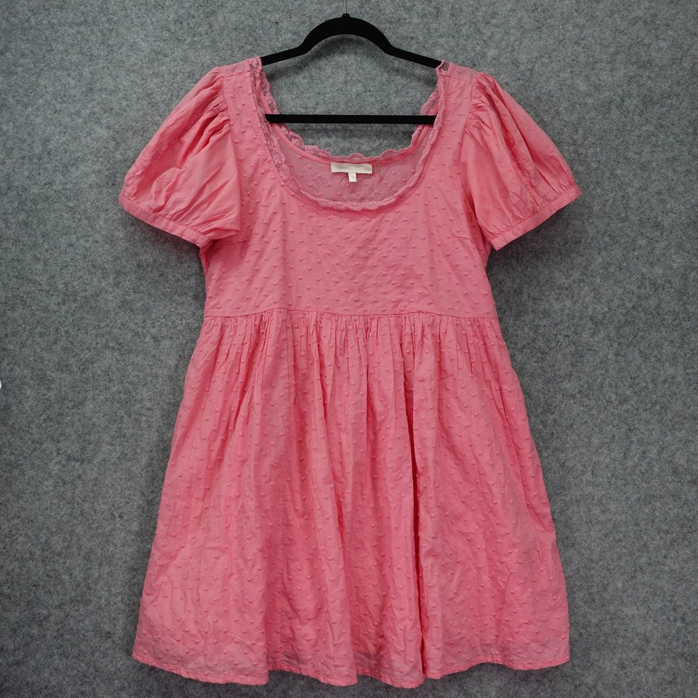 LoveShackFancy Swiss Dot Lace Puff Sleeve Mini Dress M Pink Coquette Milkmaid